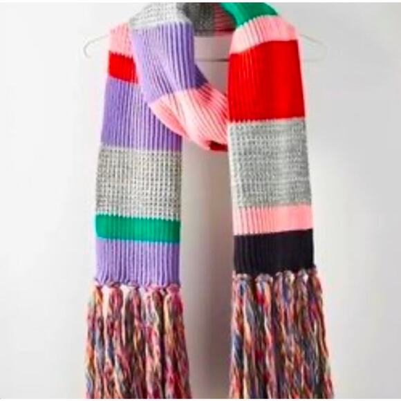 Anthropologie Pilcro Colorblock Fringe Scarf Multicolor Color Block Spring NWT - Picture 1 of 5